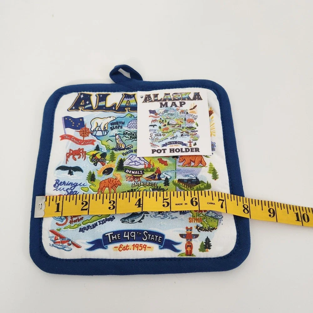 Alaska State Map Pot Holder The 49th State Souvenir Cotton Quilted Blue 8x8